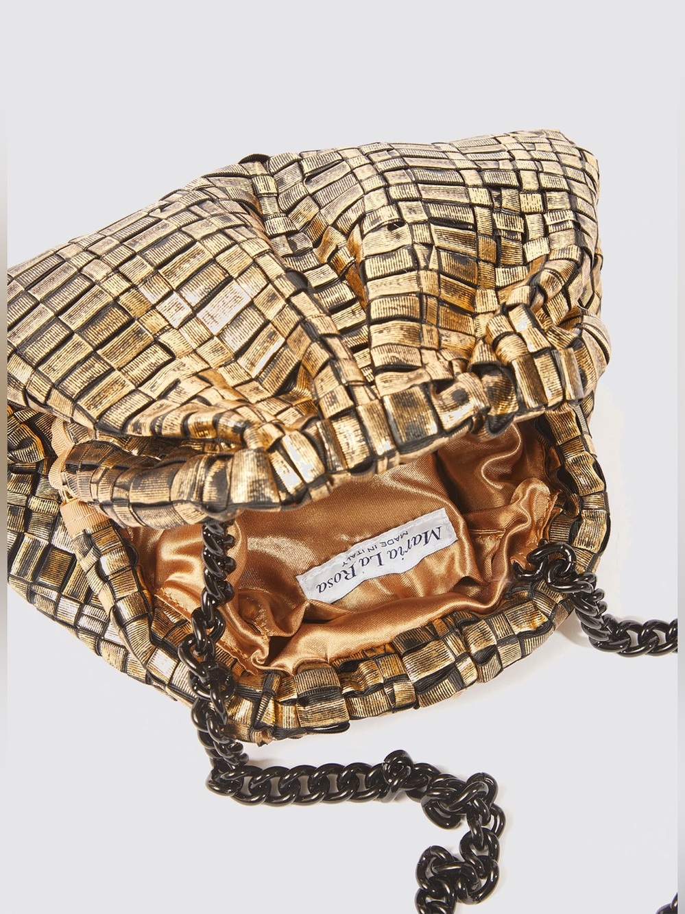 Maria La Rosa Metallic Gold Woven Clutch Shoulder Bag Chain Made in Italy